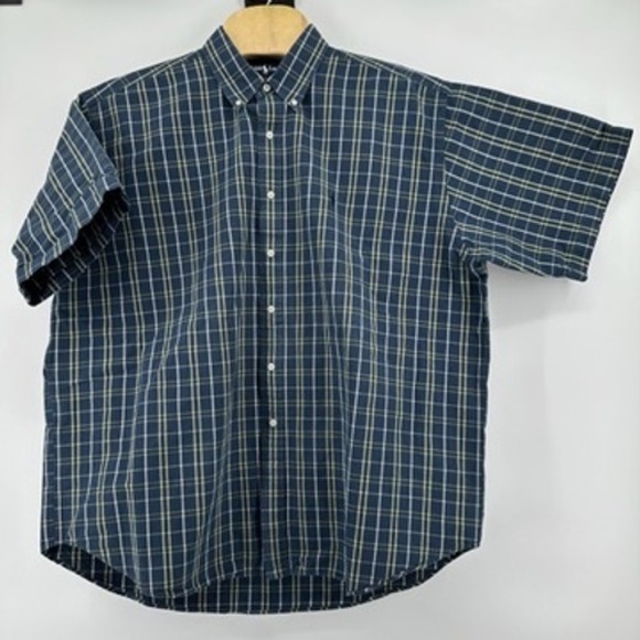 Ralph Lauren Blake XXL‎ Mens Plaid Short Sleeve Button Up Shirt Navy Cotton - Picture 2 of 10